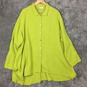 Bryn Walker Shirt Cotton Gauze Large Green Button Up Lagenlook Oversized Flowy